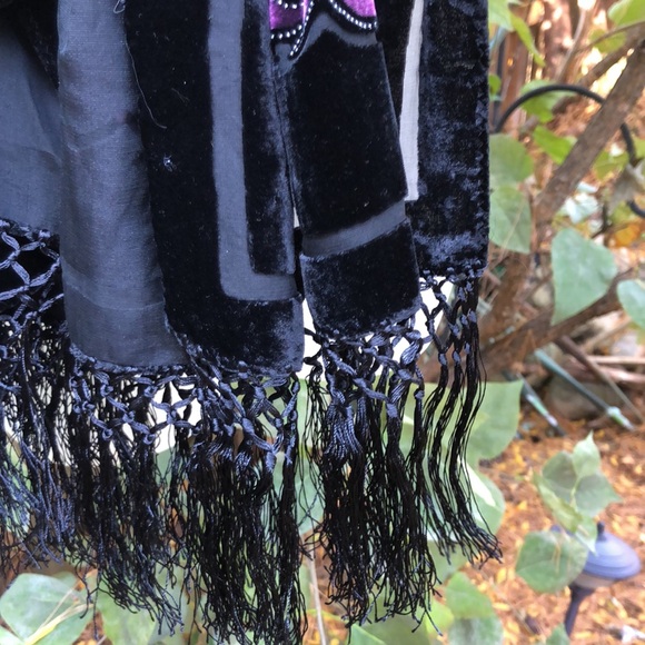 VTG Stunning PURPLE BLACK silk burnout VELVET long fringe art deco wrap shawl - Picture 4 of 15